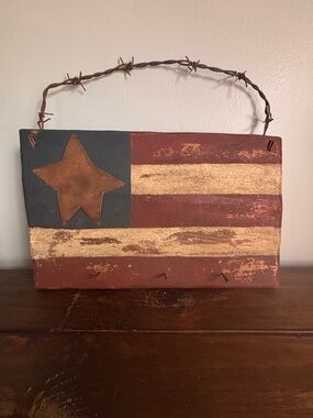 American Flag Wall Hanging Handcrafted Rustic Wood & Metal Farmhouse USA